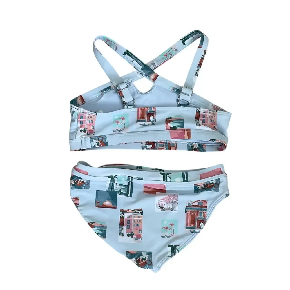 Abercrombie Kids 2 Piece Bikini Swimsuit Set Size 9/10 Coastal Print